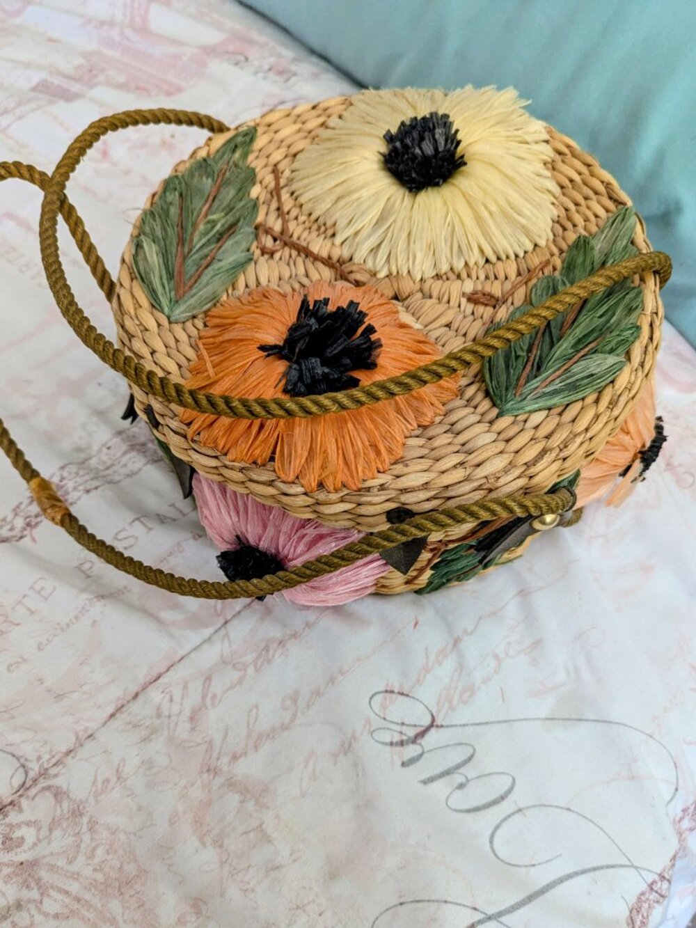 Vintage Floral Wicker And Straw Purse By Ponces Creations Philippines, 50's-60's - Picture 8 of 15